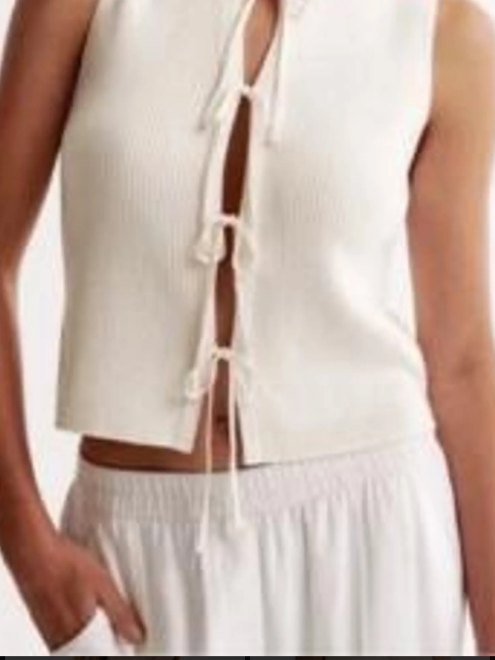Abercrombie & Fitch Cream Ribbed Tie-Front Tank